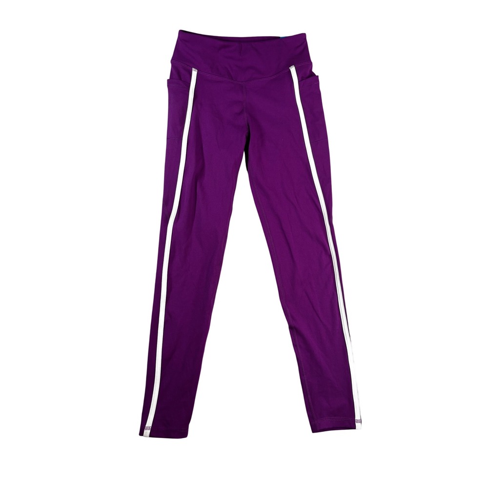 DSG Girls Momentum High-Rise Leggings Purple White Stripe Side Pockets Size L